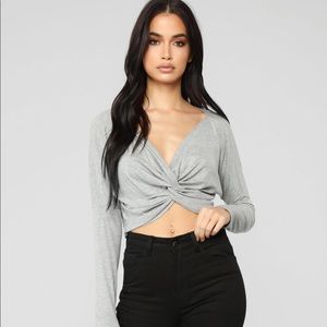 Fashion Nova Grey front-knot top